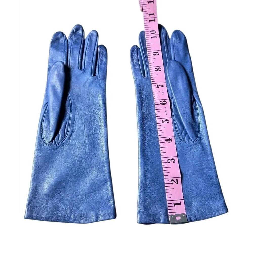 VTG Aris Leather Gloves Sz 7.5 Blue Lined Dress Gloves Soft Leather Classic - Picture 7 of 7